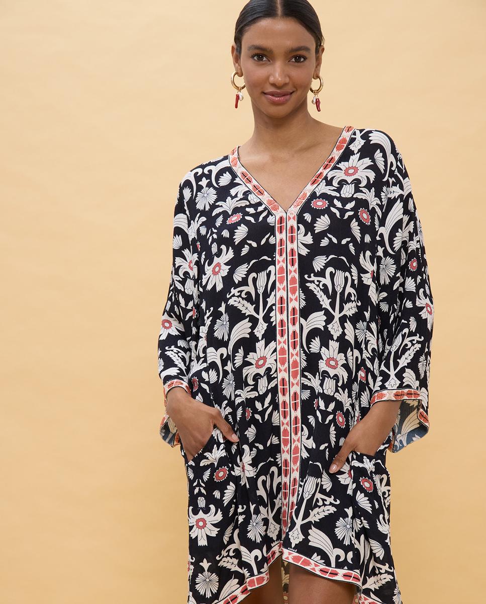 Vestido curto estampado Preto-6