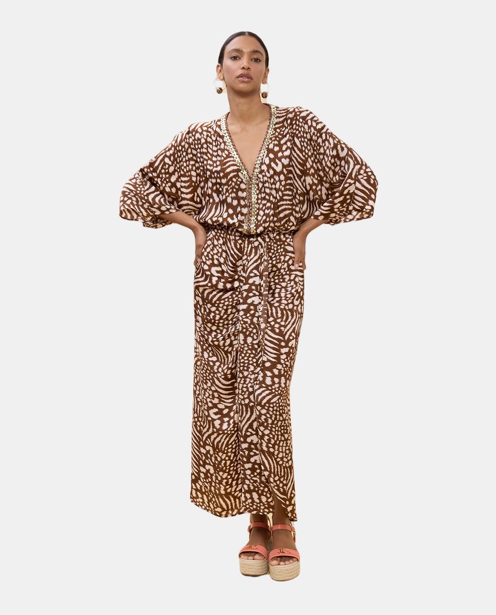 Imagem 0 de Vestido Comprido Estampado com Mangas Largas