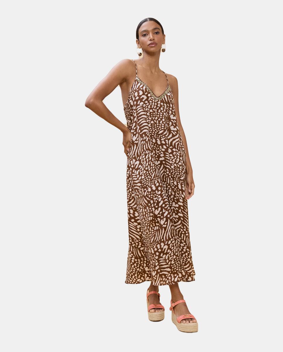 Imagem 0 de Vestido Comprido de Alças com Estampado às Bolinhas