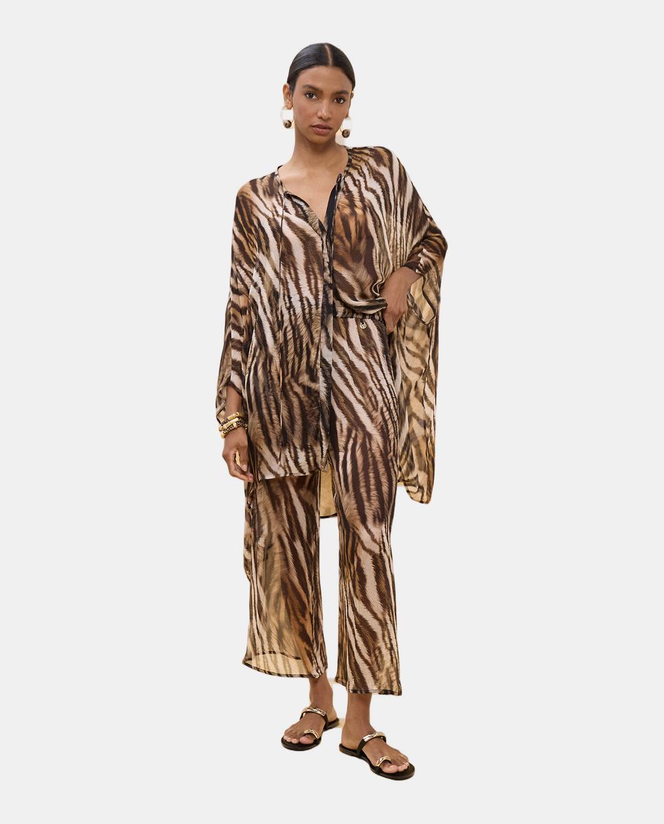 Camisa com Animal Print de Zebra Castanho-escuro-2