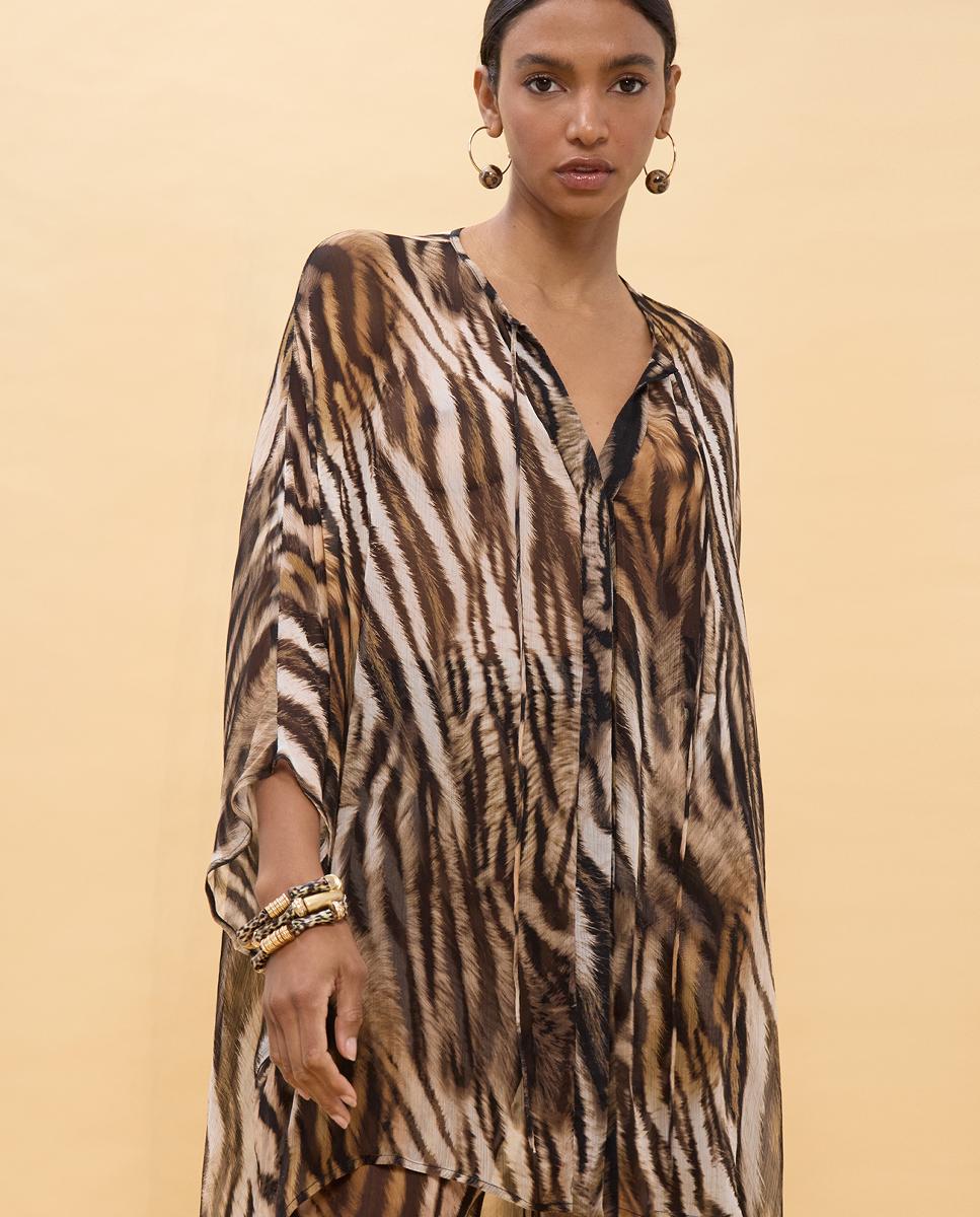 Camisa com Animal Print de Zebra Castanho-escuro-3