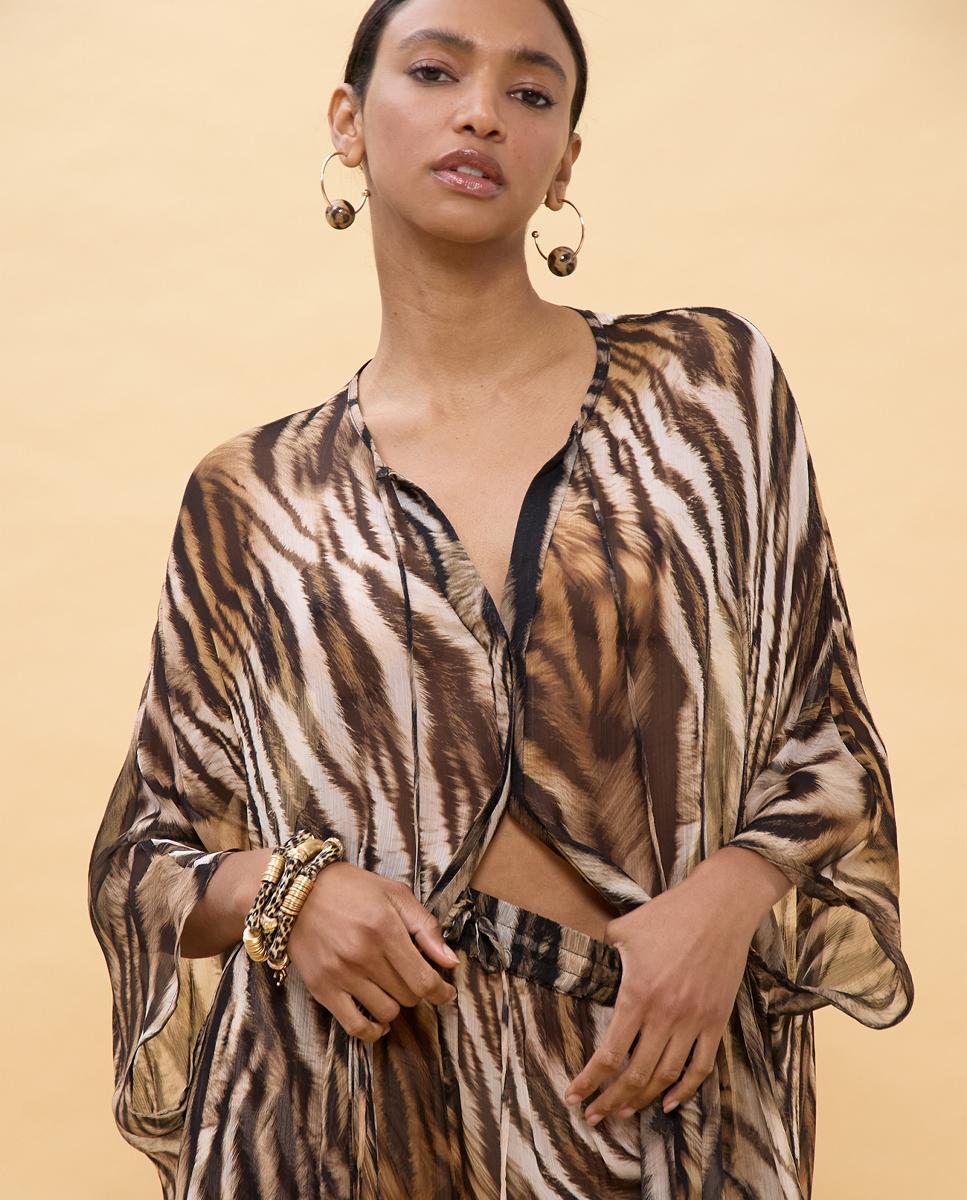 Camisa com Animal Print de Zebra Castanho-escuro-5