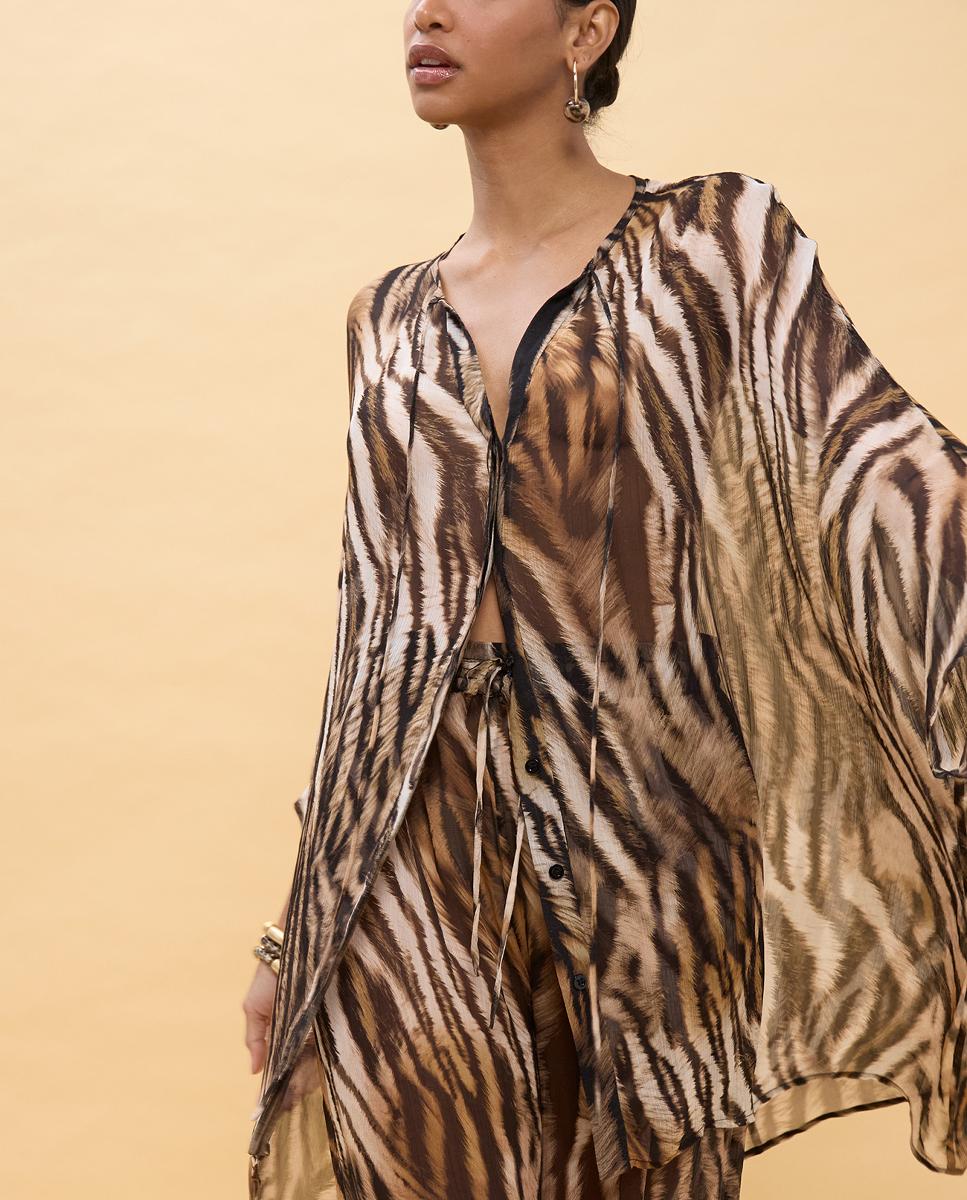 Camisa com Animal Print de Zebra Castanho-escuro-7