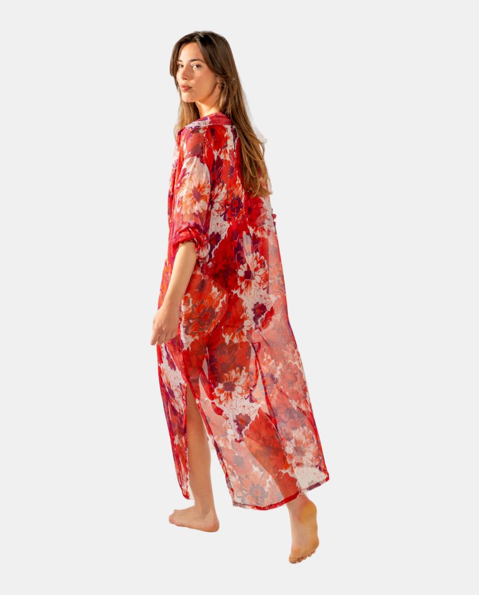 Túnica de Viscose com Estampado Floral Fúcsia-2