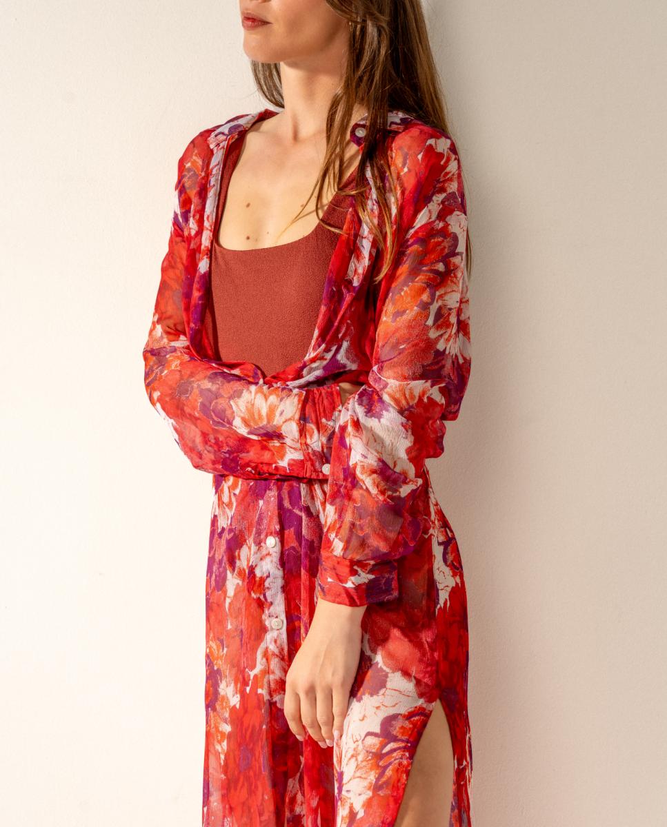 Túnica de Viscose com Estampado Floral Fúcsia-3