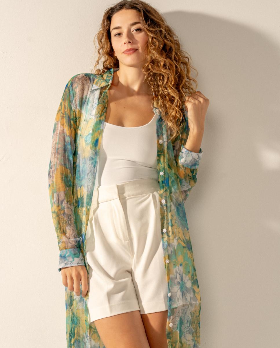 Túnica de Viscose com Estampado Floral Verde-3