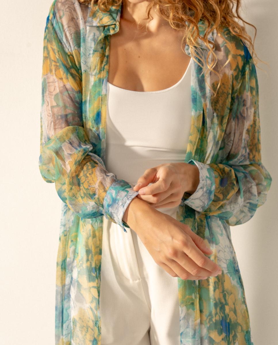 Túnica de Viscose com Estampado Floral Verde-4