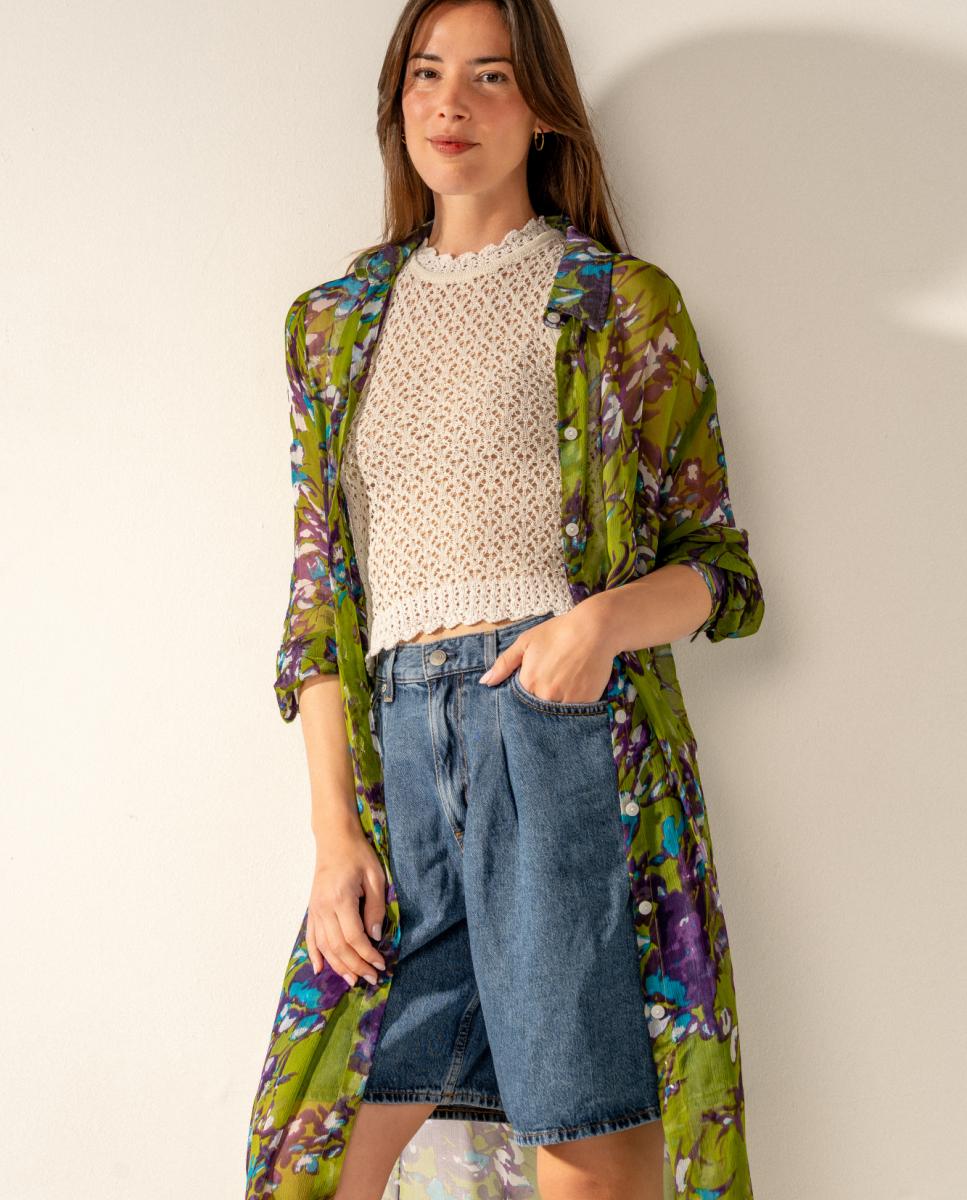Túnica de Viscose com Estampado Floral Verde-4