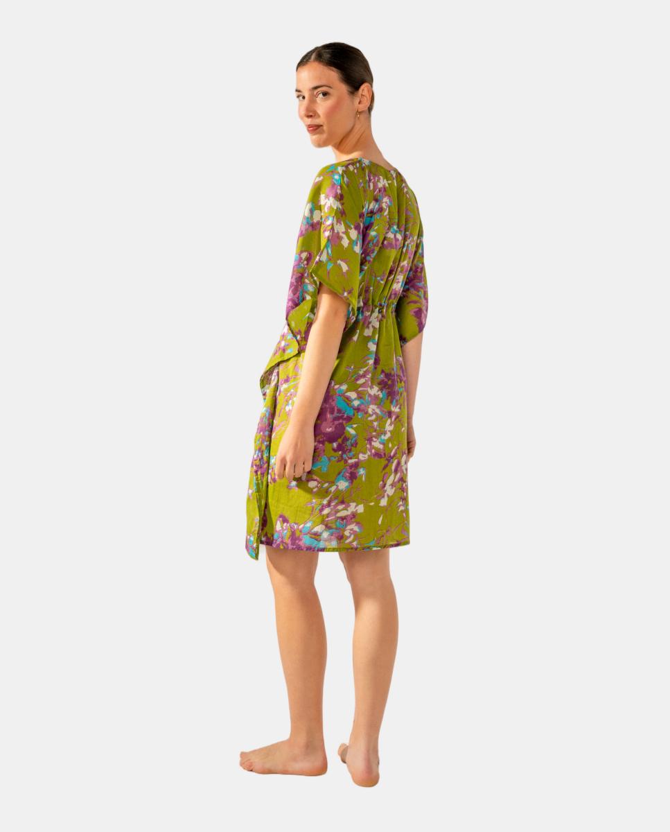 Kaftan com Estampado Floral em Algodão Verde-2