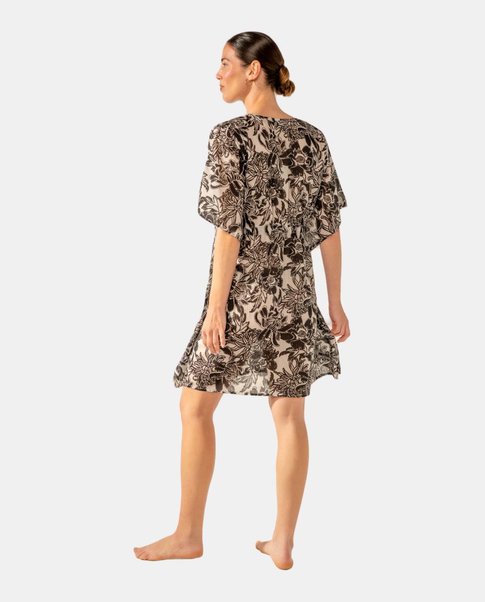 Kaftan com Estampado Floral em Algodão Preto-2
