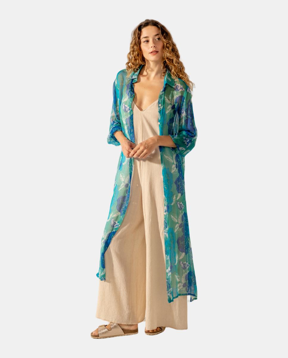 Túnica de Viscose com Estampado Floral Azul-2