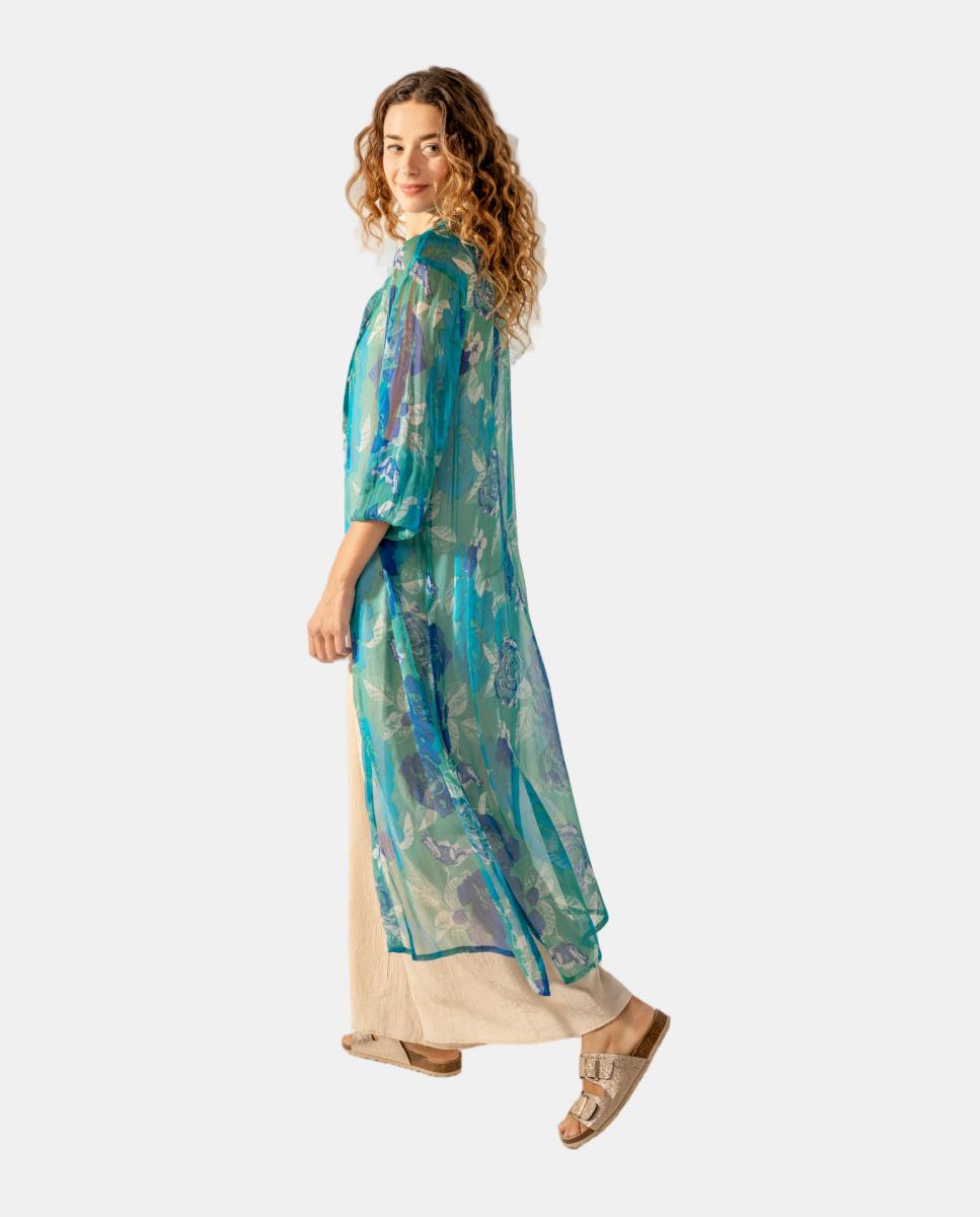 Túnica de Viscose com Estampado Floral Azul-3