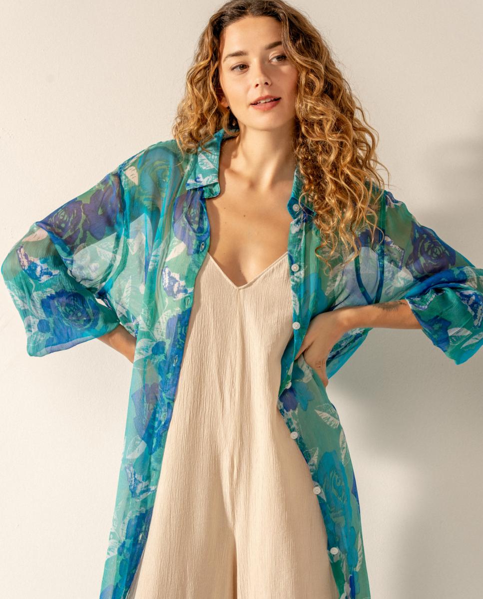 Túnica de Viscose com Estampado Floral Azul-4