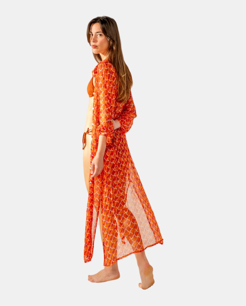 Túnica de Viscose com Estampado Geométrico Laranja-2