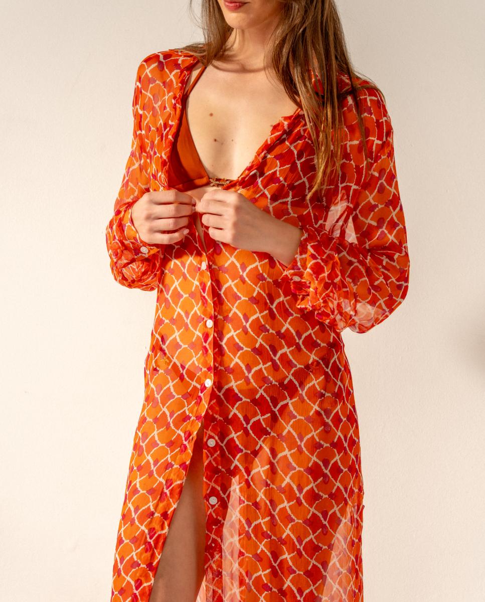 Túnica de Viscose com Estampado Geométrico Laranja-4