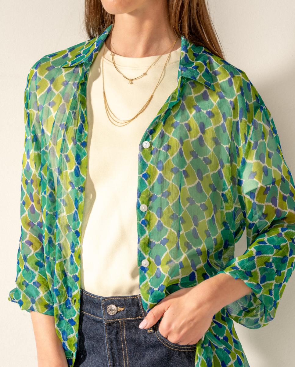 Túnica de Viscose com Estampado Geométrico Verde-3