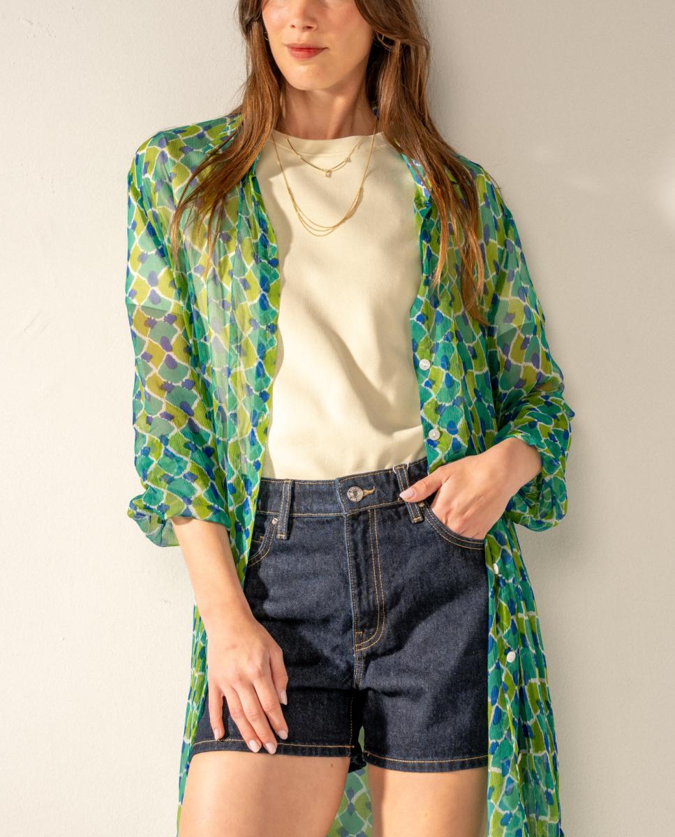 Túnica de Viscose com Estampado Geométrico Verde-4