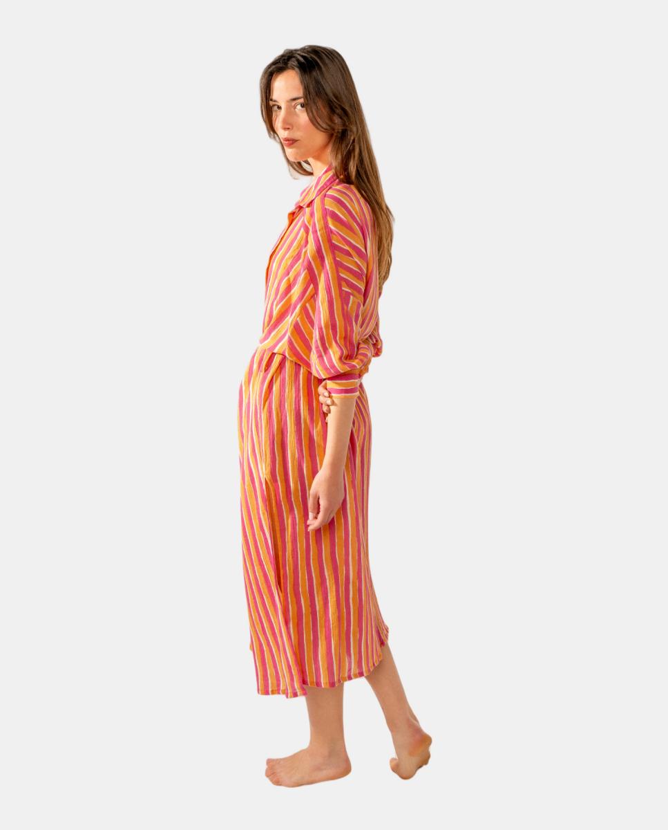 Túnica de Viscose com Estampado às Riscas Fúcsia-2