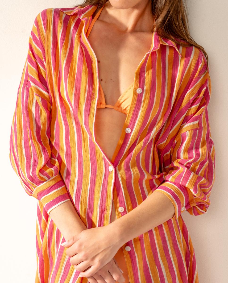 Túnica de Viscose com Estampado às Riscas Fúcsia-3