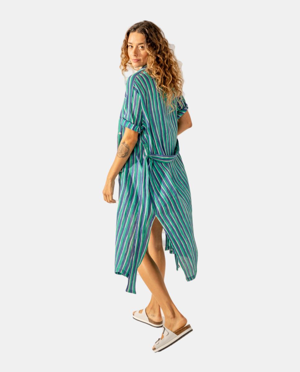 Túnica de Viscose com Estampado às Riscas Turquesa-2