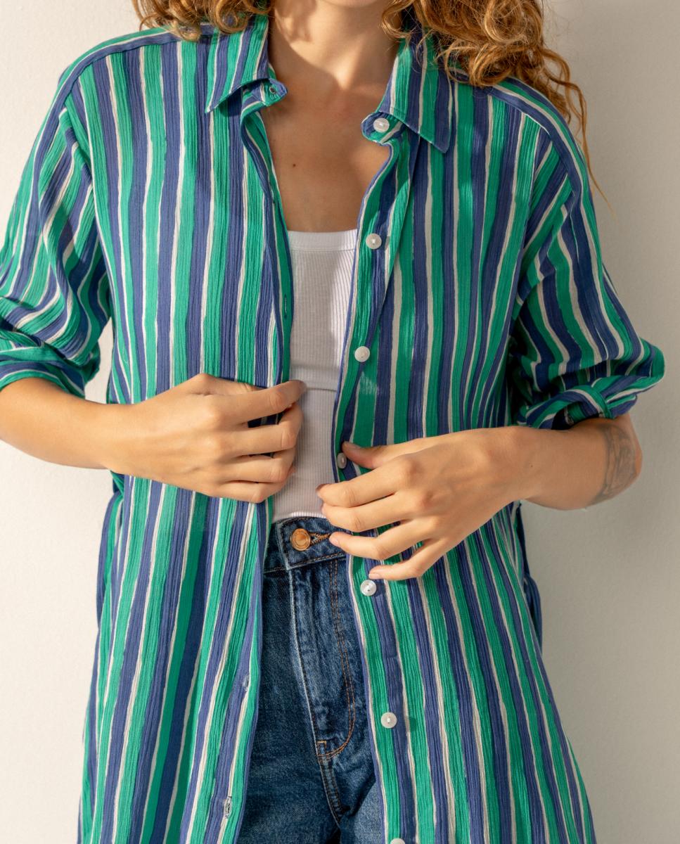 Túnica de Viscose com Estampado às Riscas Turquesa-4