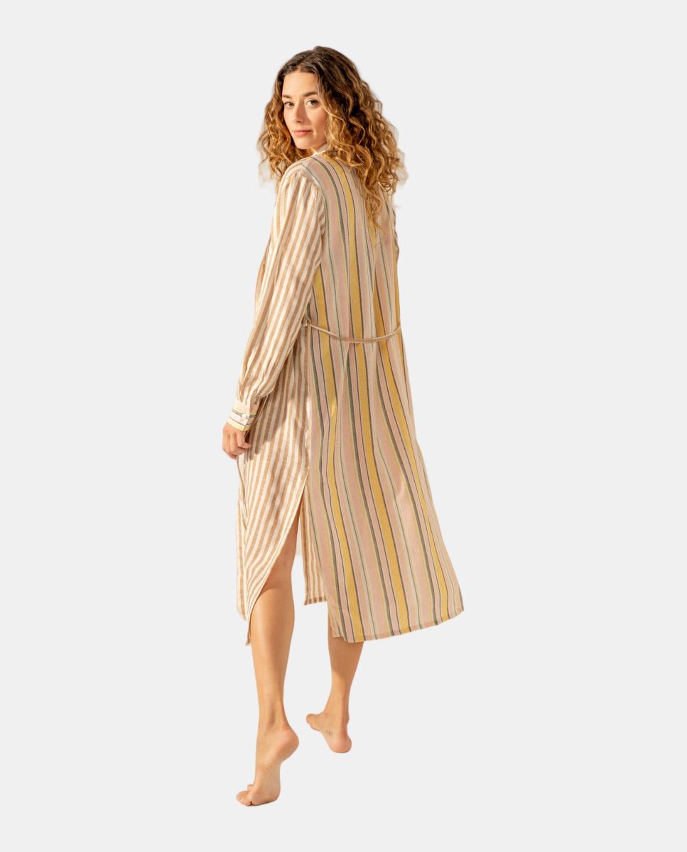 Túnica de Viscose com Estampado às Riscas Fúcsia-3