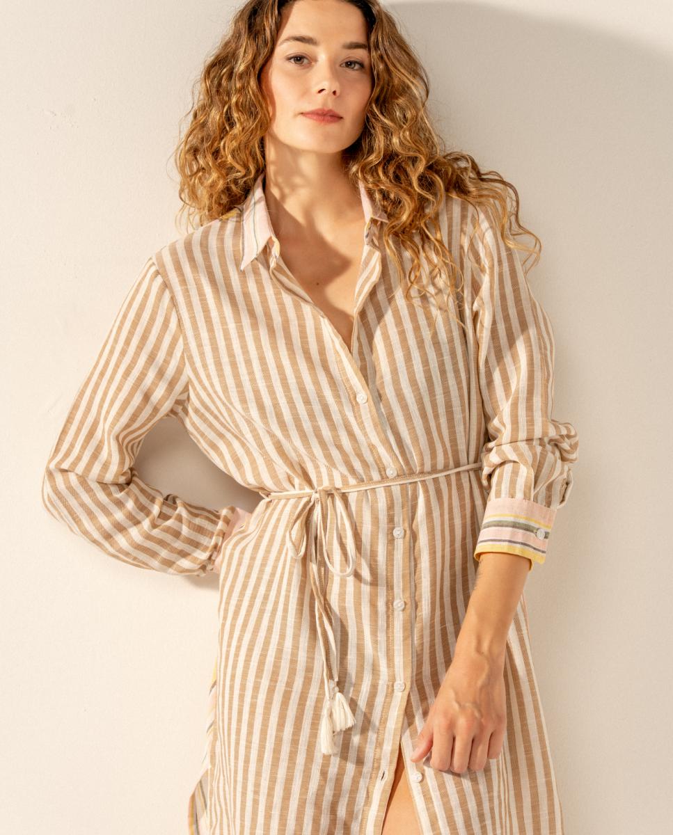 Túnica de Viscose com Estampado às Riscas Fúcsia-4