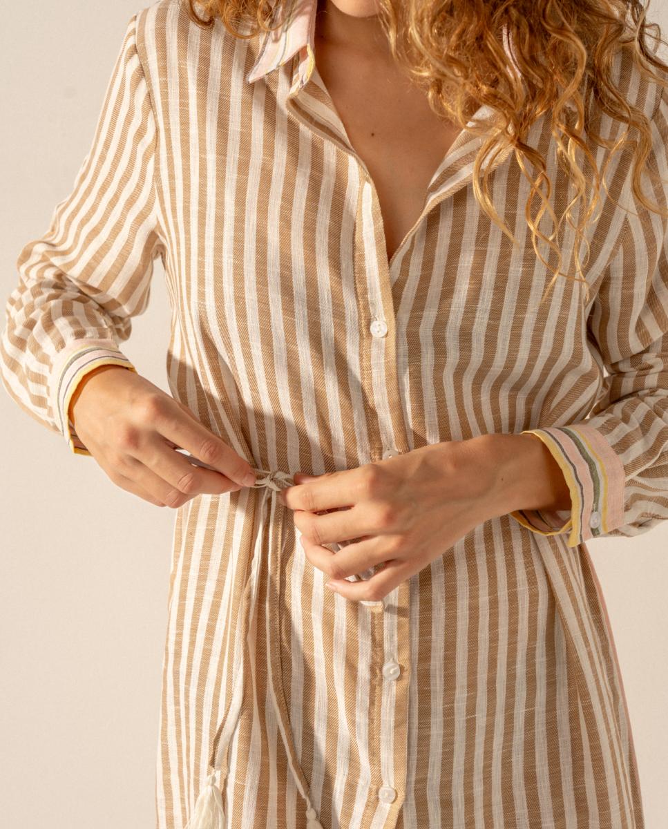 Túnica de Viscose com Estampado às Riscas Fúcsia-5