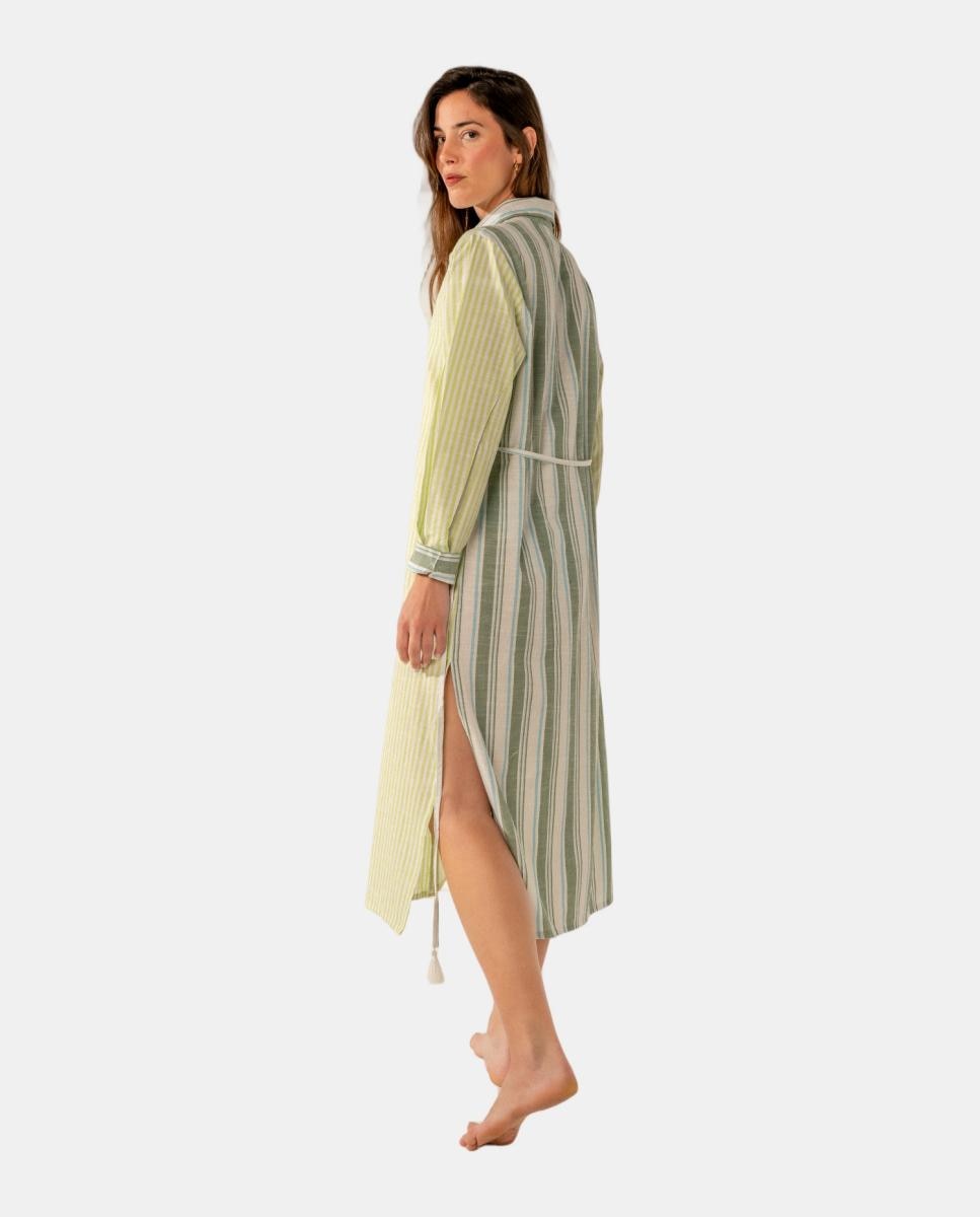 Túnica de Viscose com Estampado às Riscas Verde-2