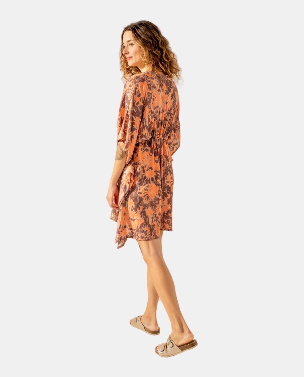 Kaftan de Algodão com Estampado Abstrato Laranja-3