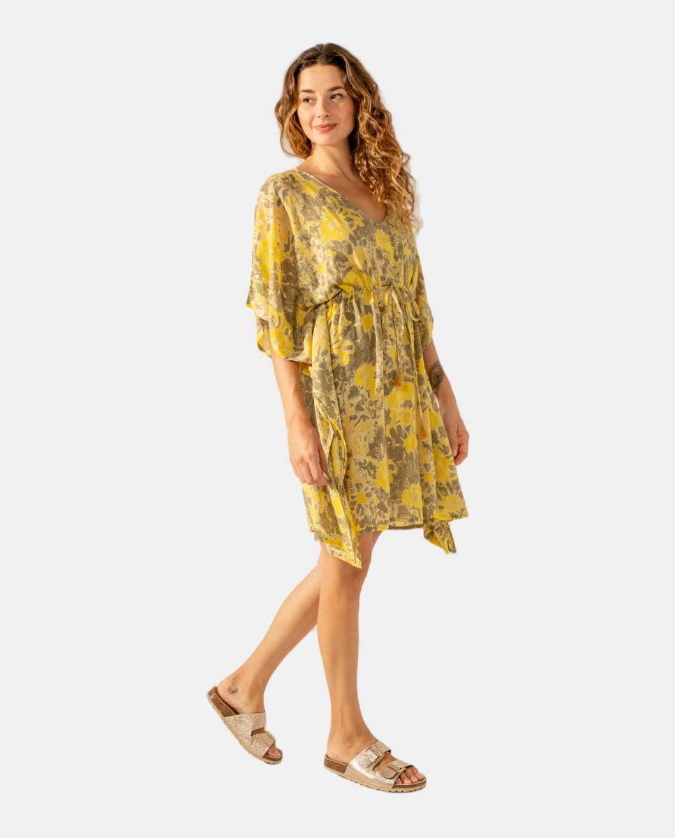 Kaftan de Algodão com Estampado Abstrato Verde-2
