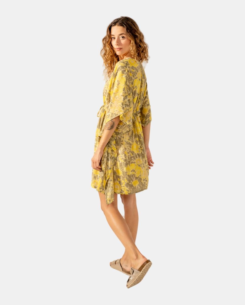 Kaftan de Algodão com Estampado Abstrato Verde-3