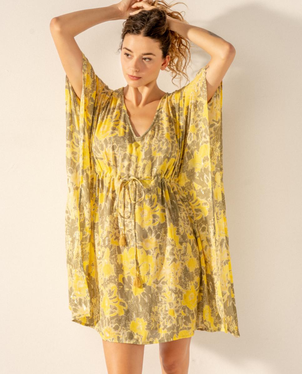 Kaftan de Algodão com Estampado Abstrato Verde-4