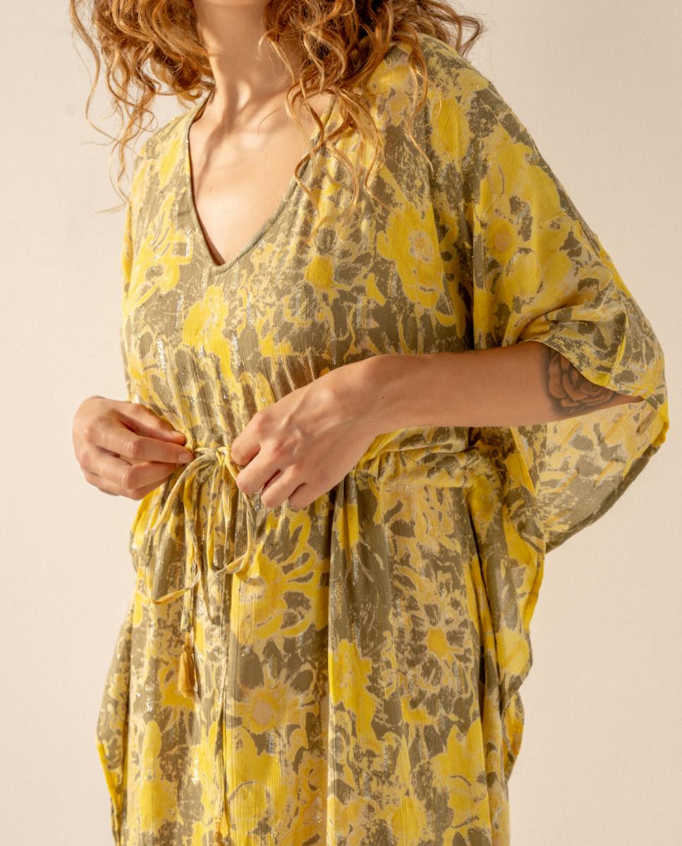 Kaftan de Algodão com Estampado Abstrato Verde-5