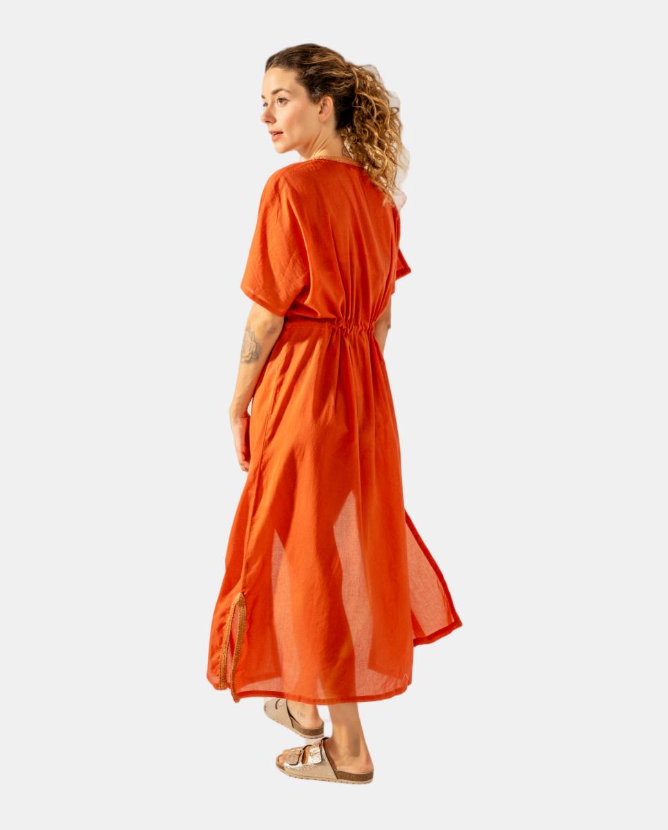 Túnica de Viscose com Detalhes Metalizados Laranja-2