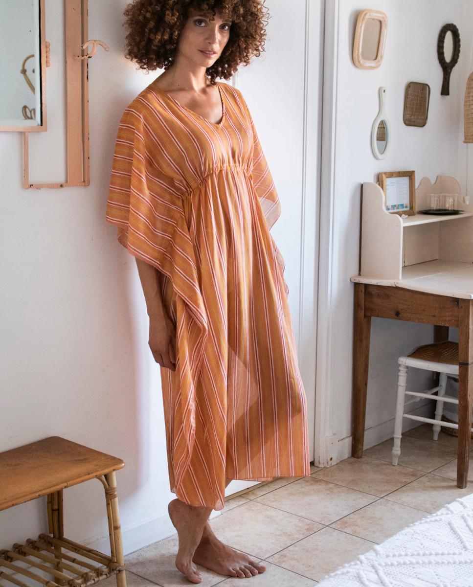 Kaftan de Algodão Salmão-2