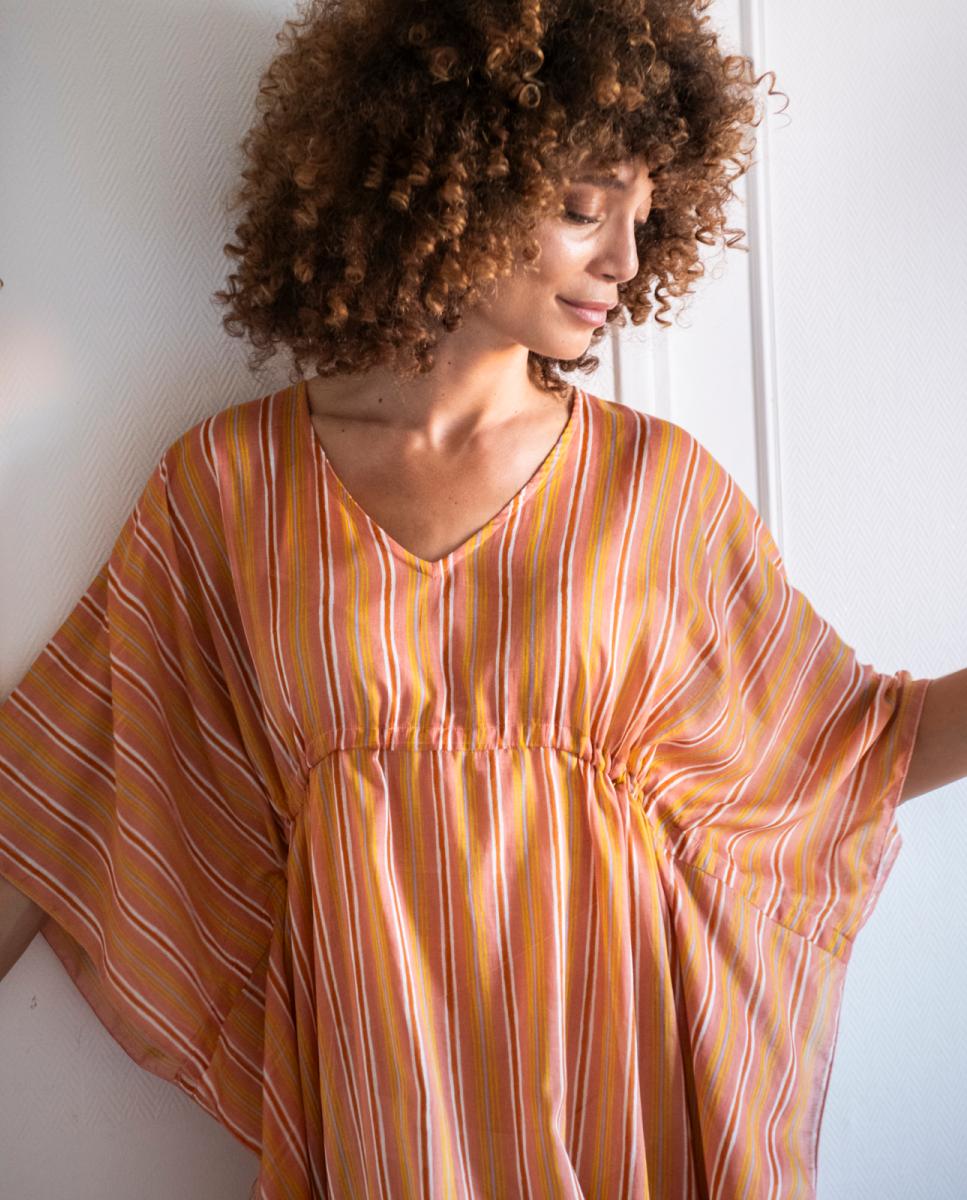 Kaftan de Algodão Salmão-5