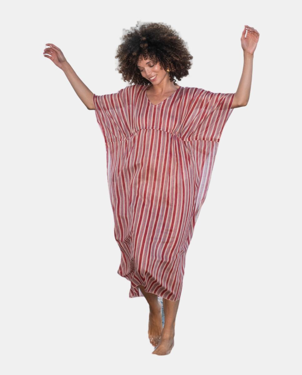 Kaftan de Algodão Rosa-2