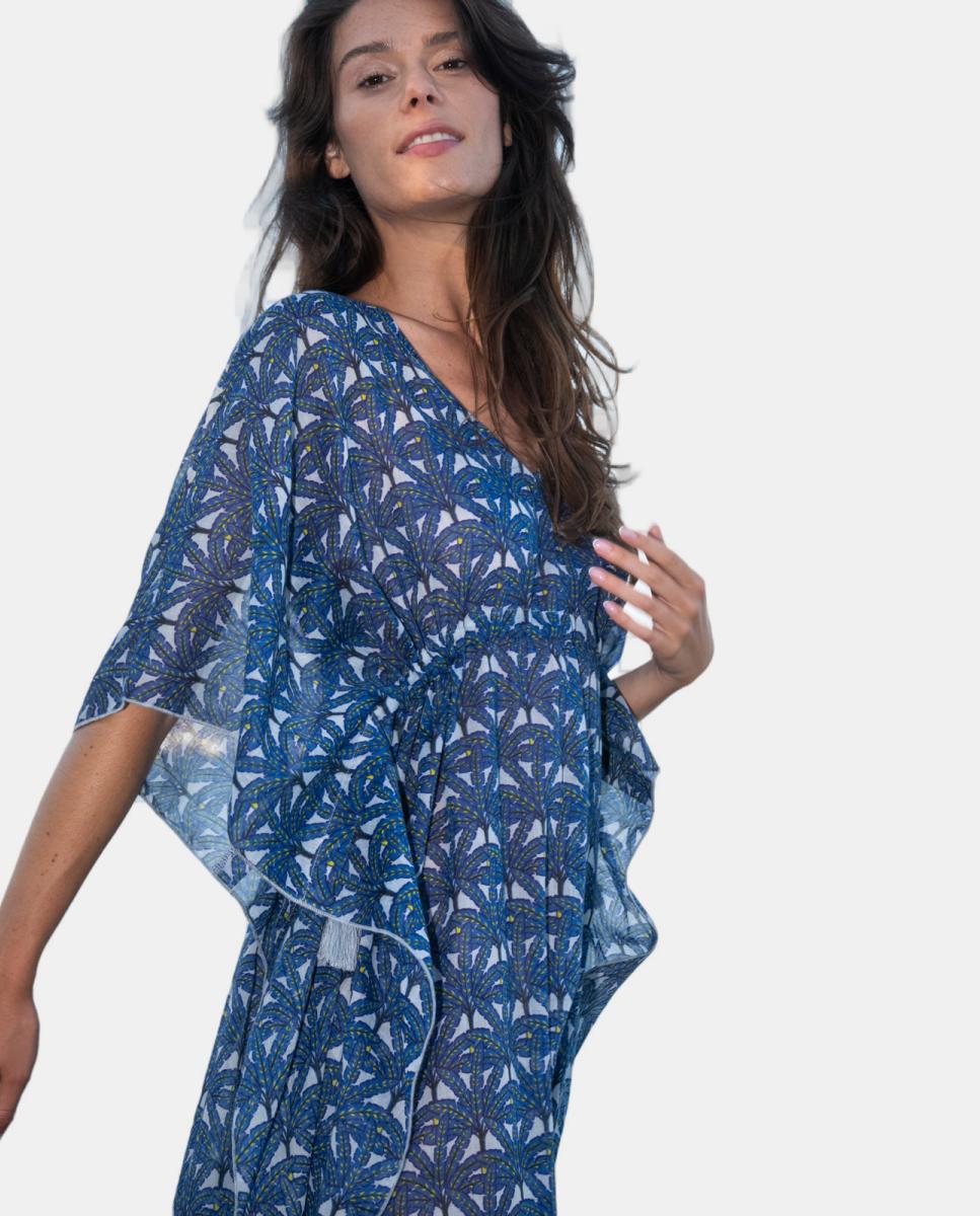 Kaftan de Algodão Azul-2