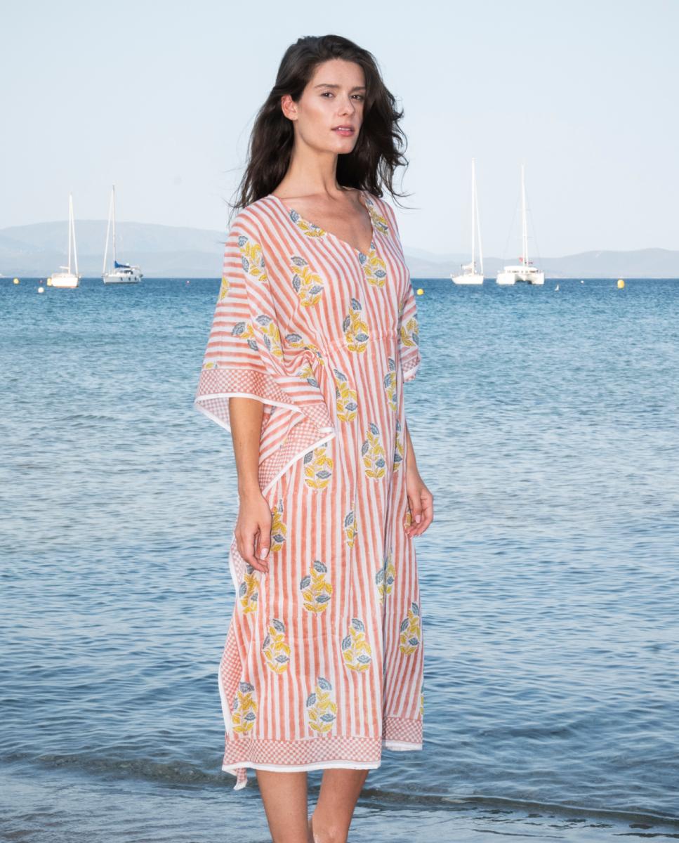 Kaftan de Algodão Ecológico Salmão-2