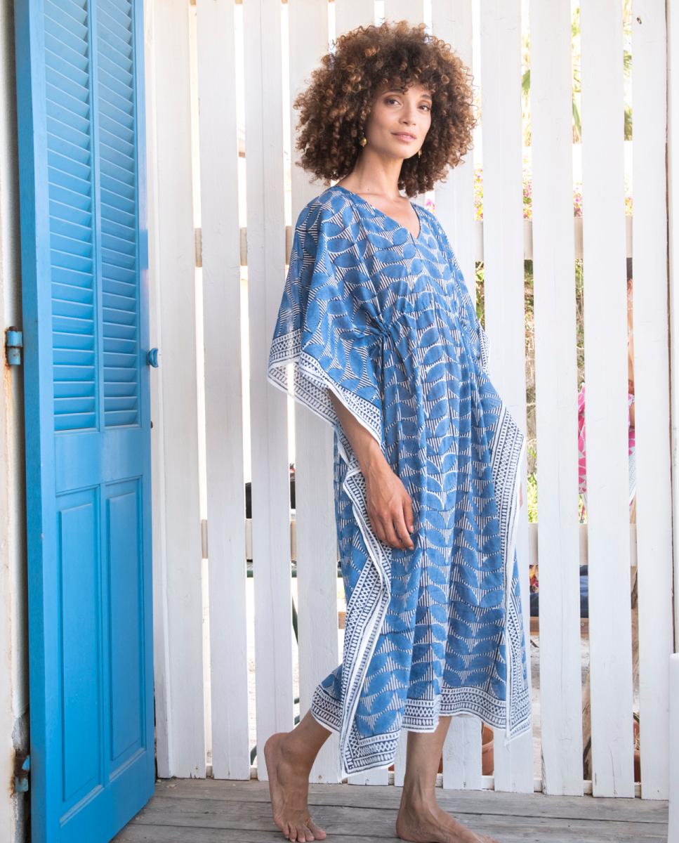Kaftan de Algodão Ecológico Azul-2