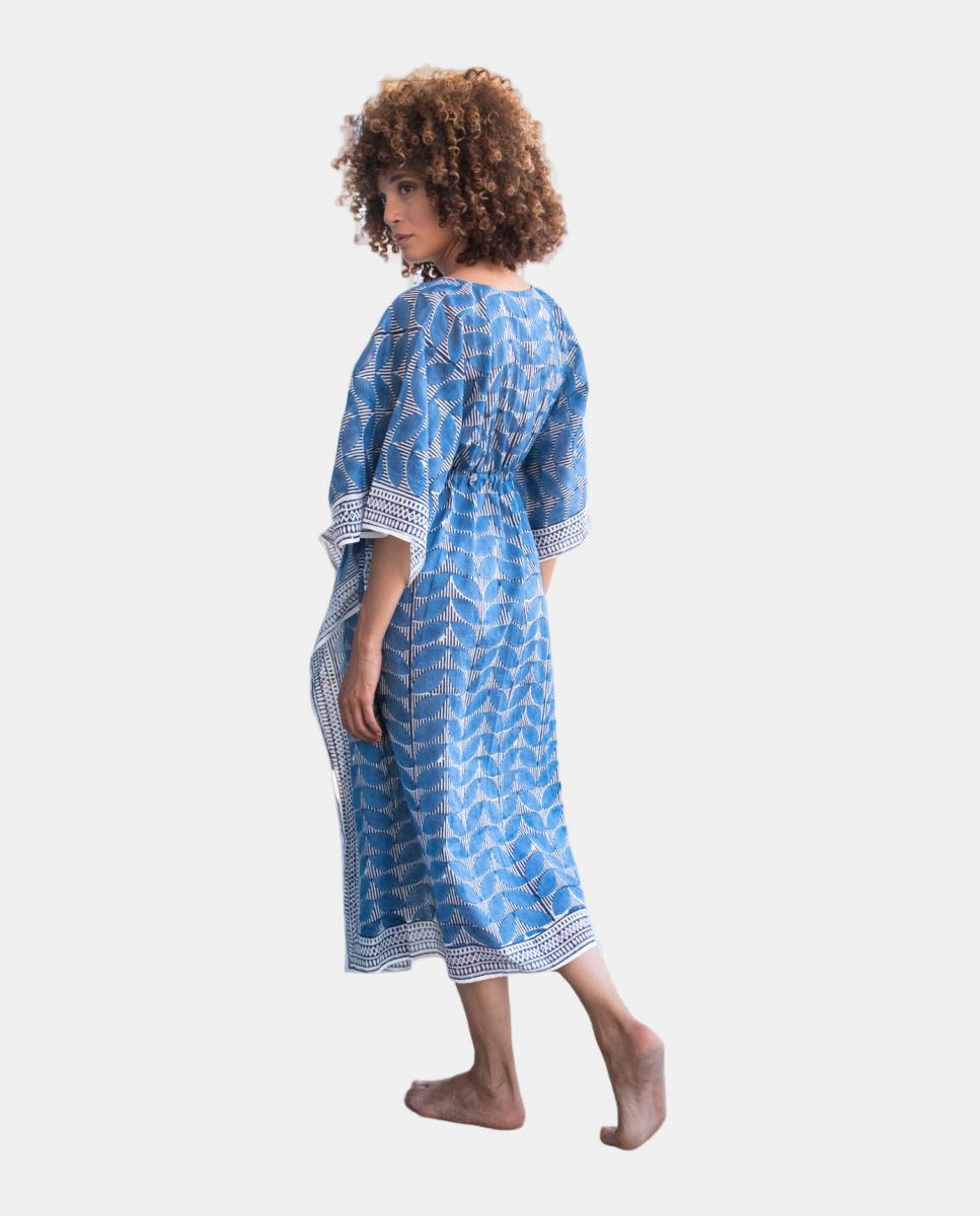 Kaftan de Algodão Ecológico Azul-5