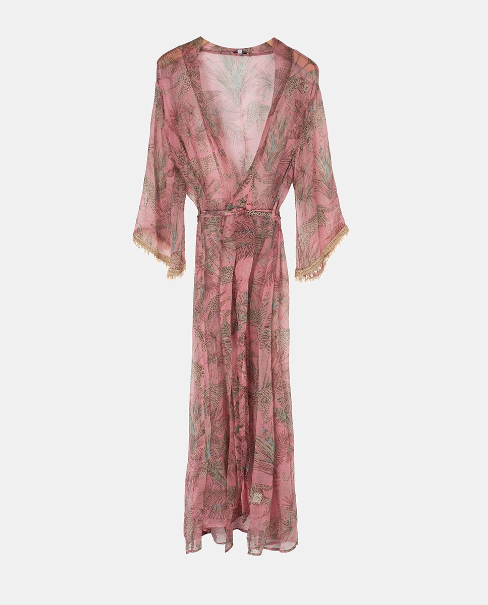 Kimono de Chiffon com Estampado Rosa-2