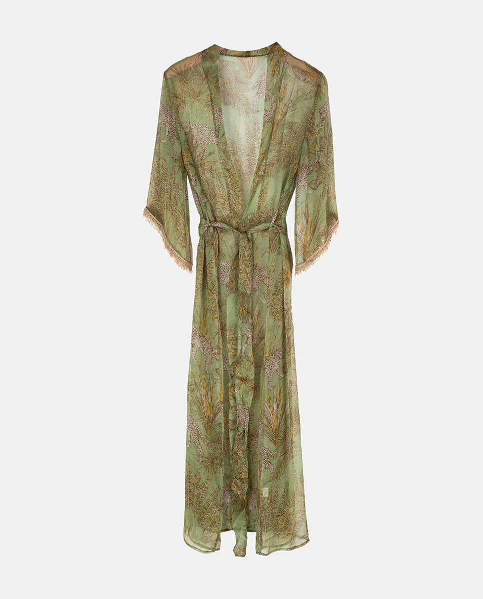 Kimono de Chiffon com Estampado Verde-2