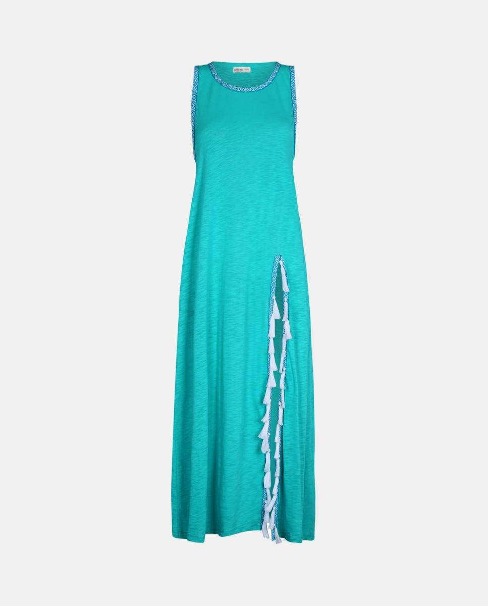 Vestido Tassel Slit Monocromático Azul-2