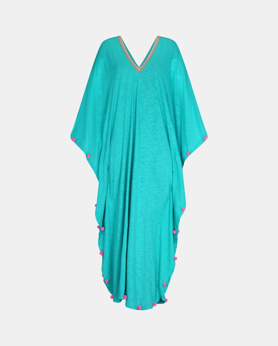 Kaftan Pompom Sevilhana Verde Água-2