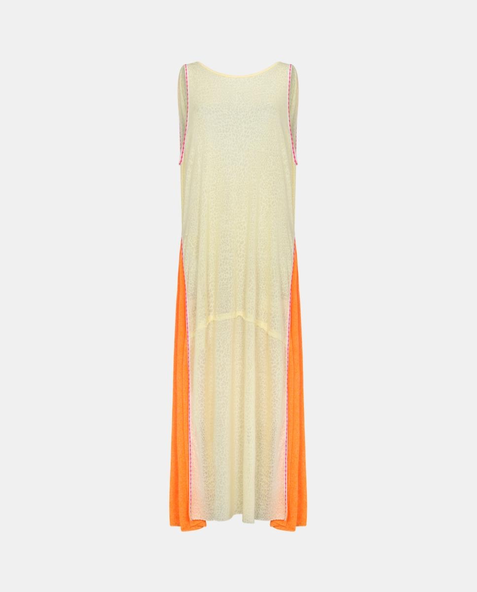 Vestido Maxi com Gola Larga nas Costas Amarelo-2