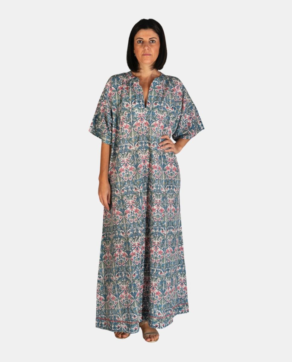 Imagem 0 de Kaftan Comprido de Algodão com Estampado Botânico