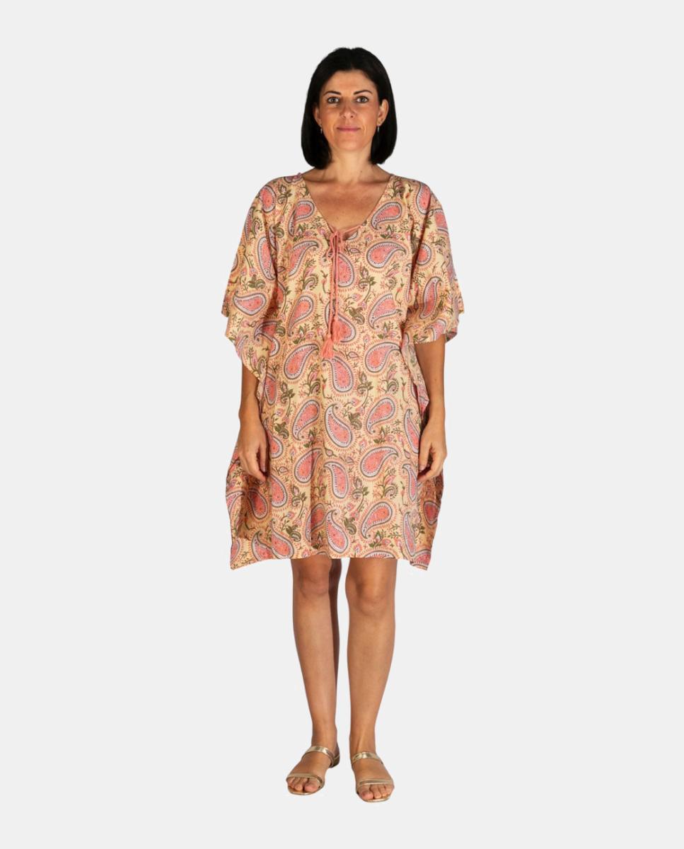 Imagem 0 de Kaftan Curto de Algodão com Manga Larga e Borla no Decote
