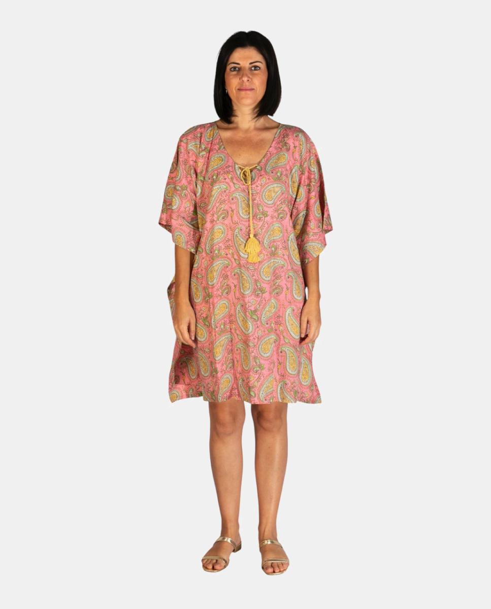 Imagem 0 de Kaftan Curto de Algodão com Manga Larga e Borla no Decote